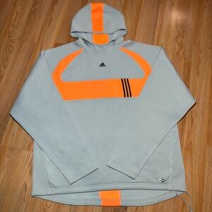 Adidas Climawarm Hoodie Sweater Mens XL Orange Stripe Front Pockets Pullover